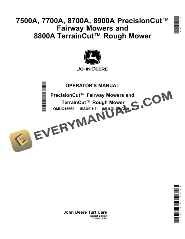 John Deere 7500A 7700A 8700A 8900A PrecisionCut Fairway Mowers and 8800A TerrainCut Rough Mower Operator Manual OMUC15669 1