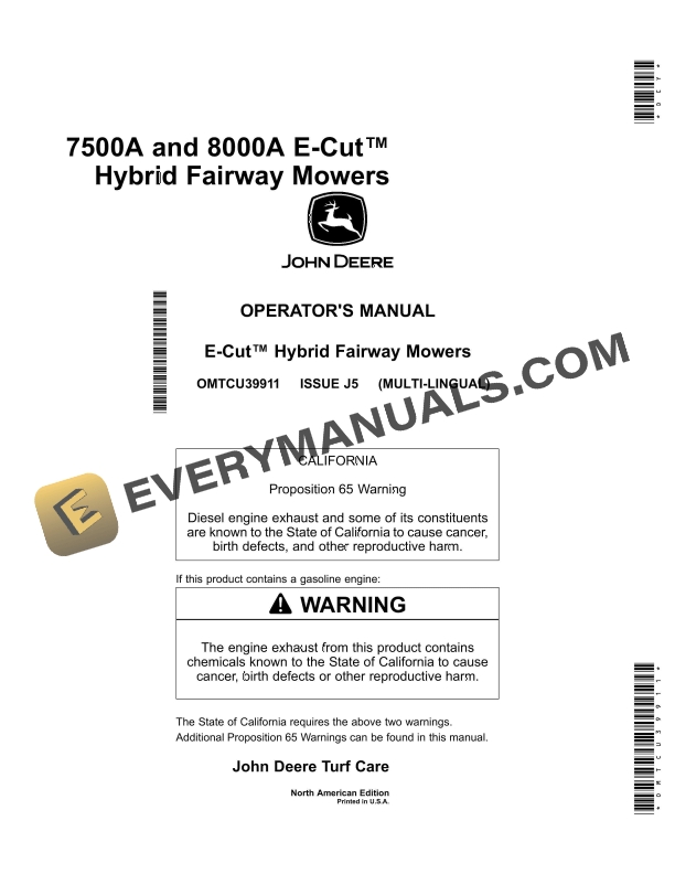John Deere 7500A and 8000A E-Cut Hybrid Fairway Mowers Operator Manual OMTCU39911