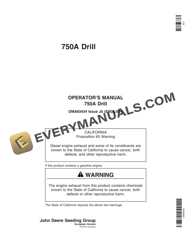 John Deere 750A Drill Operator Manual OMA83434 1