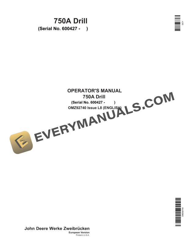 John Deere 750A Drill Operator Manual OMZ92740 1