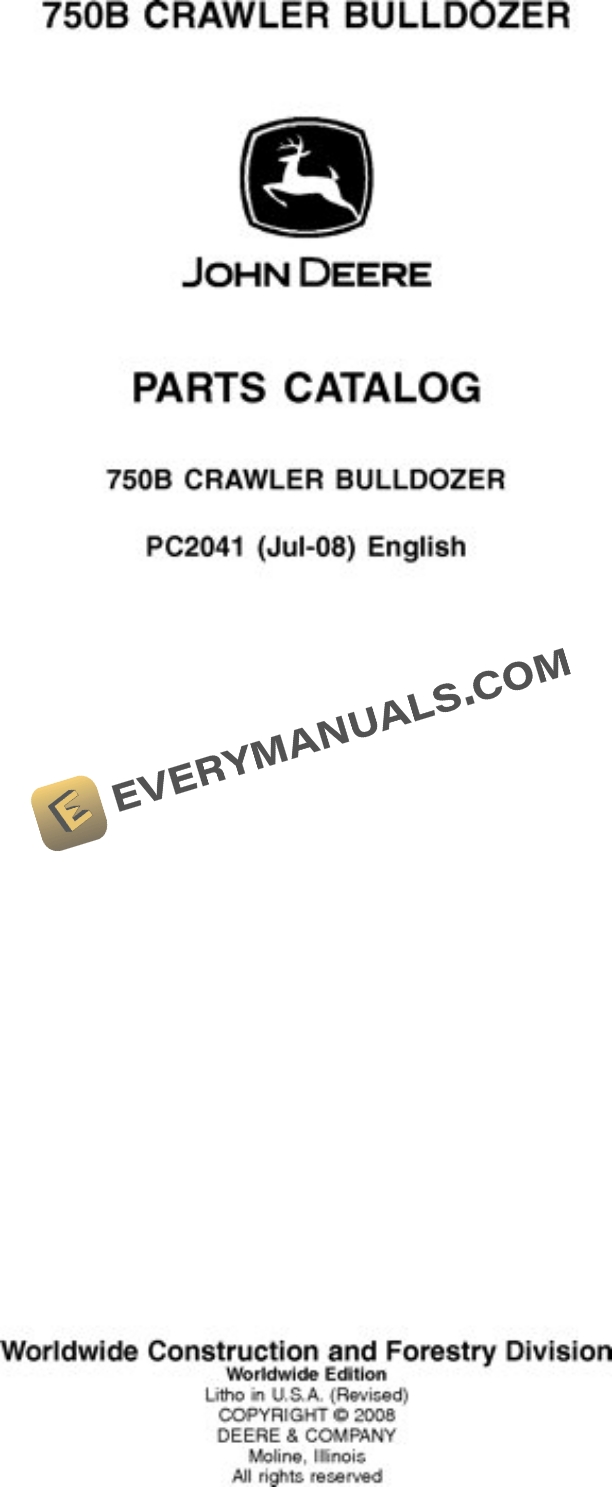 John Deere 750B Crawler Parts Catalog PC2041