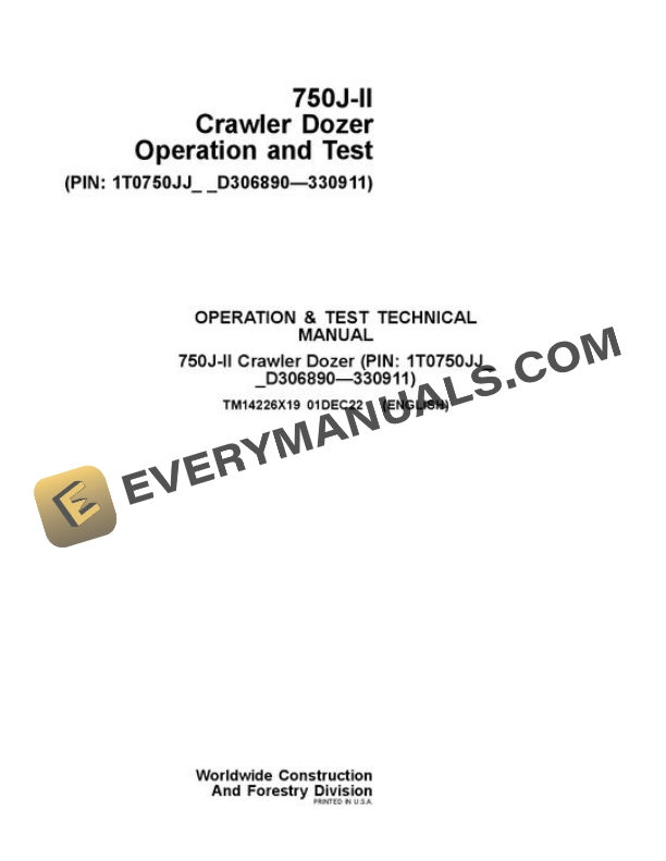 John Deere 750J II Crawler Dozer Test Manual TM14226X19