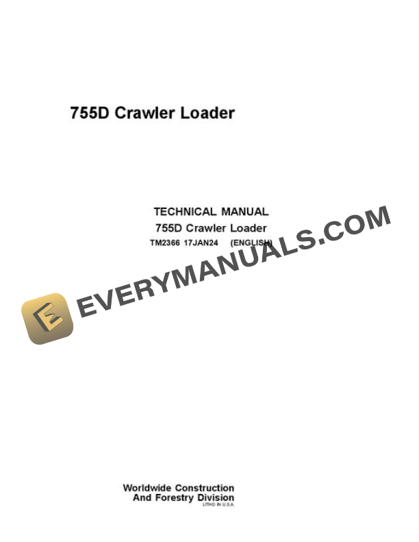 John Deere 755D Crawler Loader Test Manual TM2366