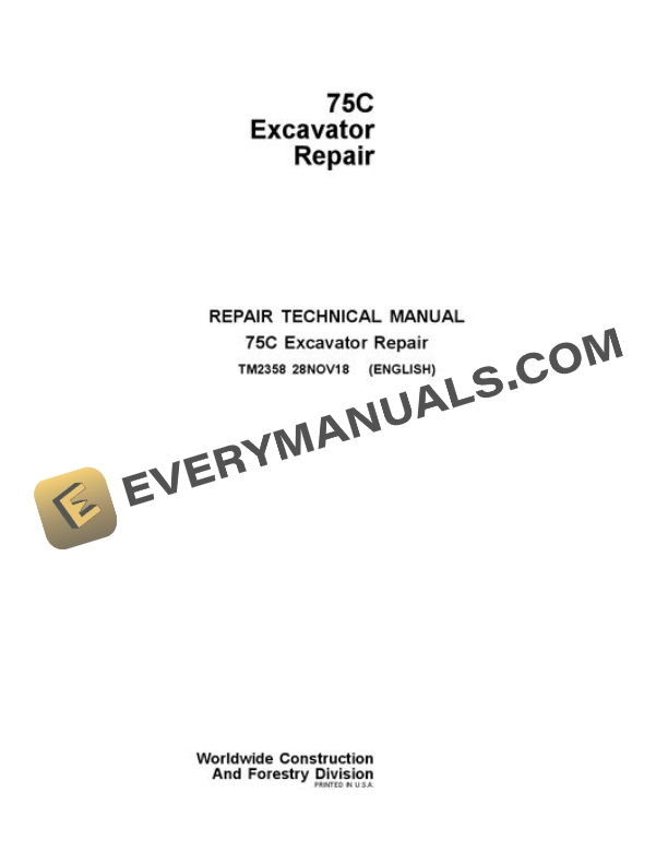 John Deere 75C Excavator Repair Manual TM2358