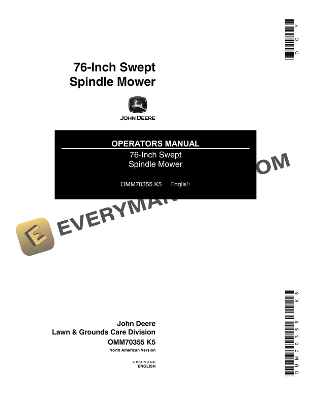 John Deere 76 Inch Swept Spindle Mower Operator Manual OMM70355 1