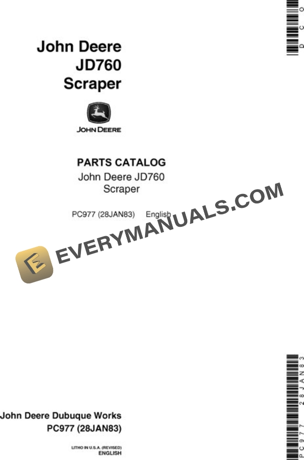 John Deere 760 Scraper Parts Catalog PC977