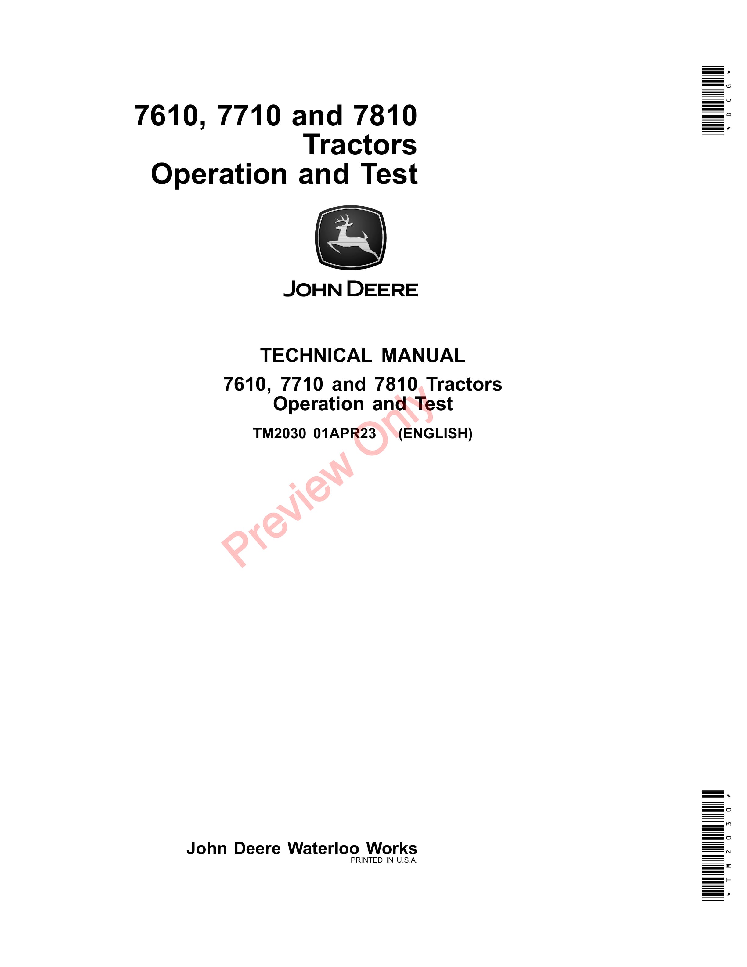 John Deere 7610 7710 and 7810 Tractors Technical Manual TM2030 01APR23 1