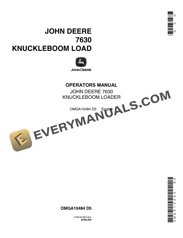 John Deere 7630 KNUCKLEBOOM LOADERS Operator Manual OMGA10484 1