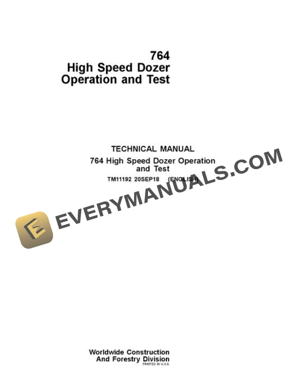 John Deere 764 High Speed Dozer Test Manual TM11192