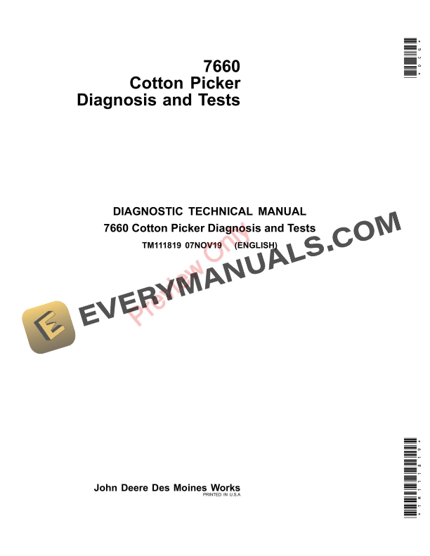 John Deere 7660 Cotton Pickers Diagnostic Technical Manual TM111819 07NOV19 1