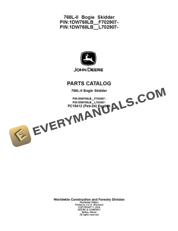 John Deere 768L II Skidder Parts Catalog PC15412