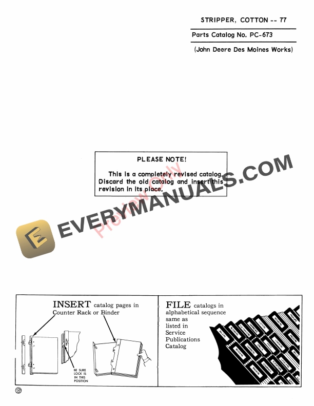 John Deere 77 Cotton Stripper Parts Catalog PC673 01JUL66