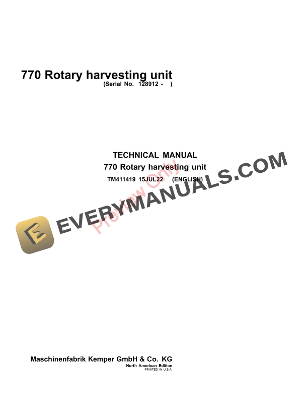 John Deere 770 Rotary Harvesting Unit 128912 Technical Manual TM411419 15JUL22 1