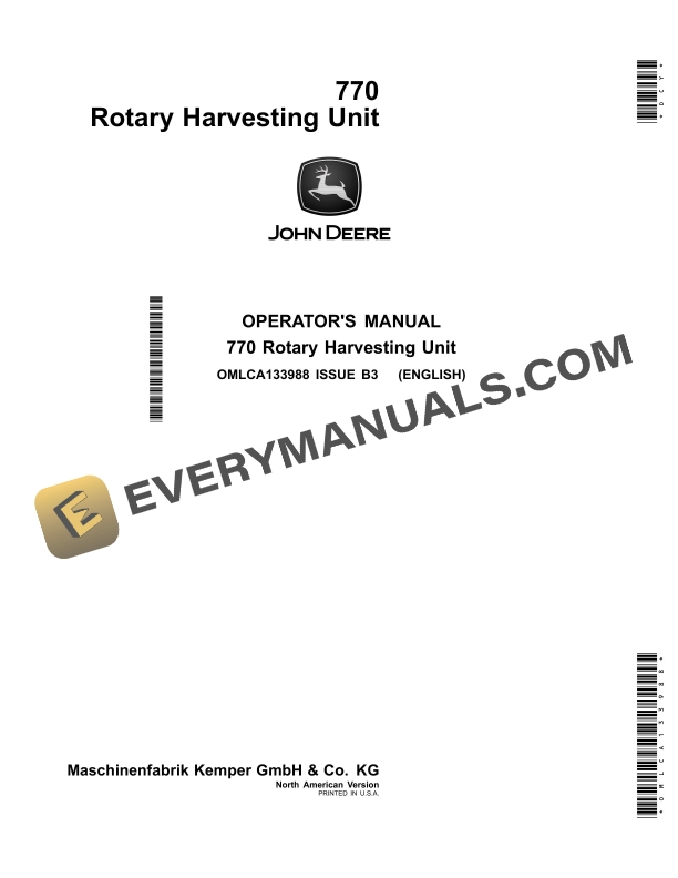 John Deere 770 Rotary Harvesting Unit Operator Manual OMLCA133988 1