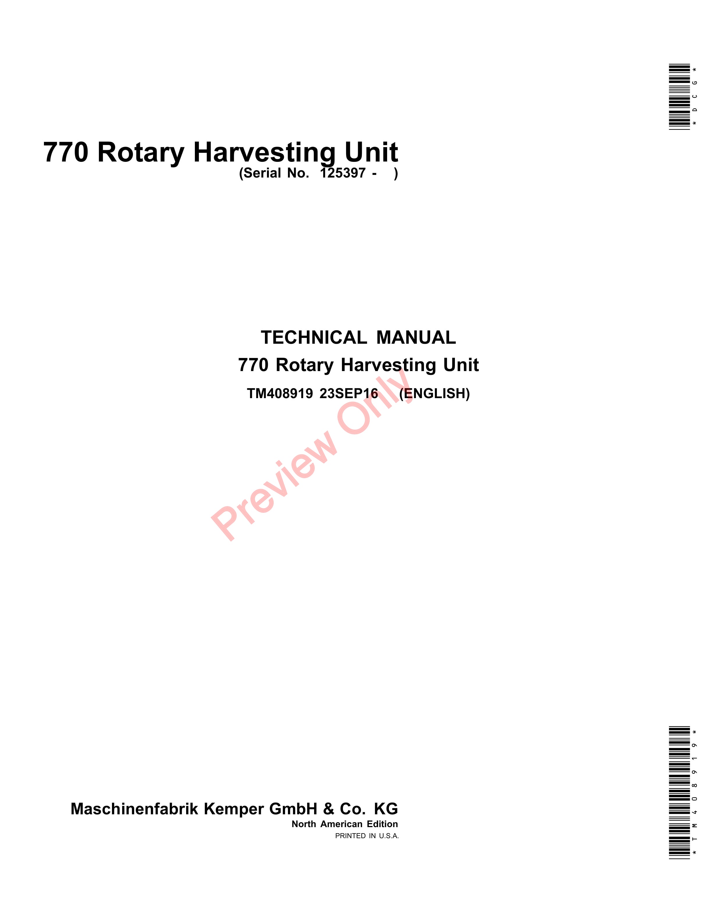 John Deere 770 Rotary Harvesting Unit Technical Manual TM408919 23SEP16 1
