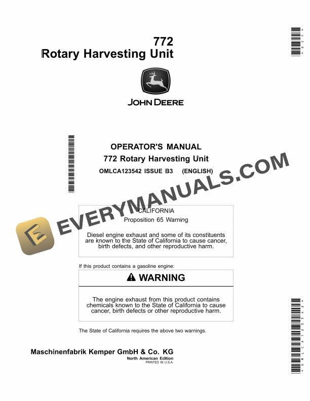 John Deere 772 Rotary Harvesting Unit Operator Manual OMLCA123542 2 John Deere 772 Rotary Harvesting Unit Operator Manual OMLCA123542 1
