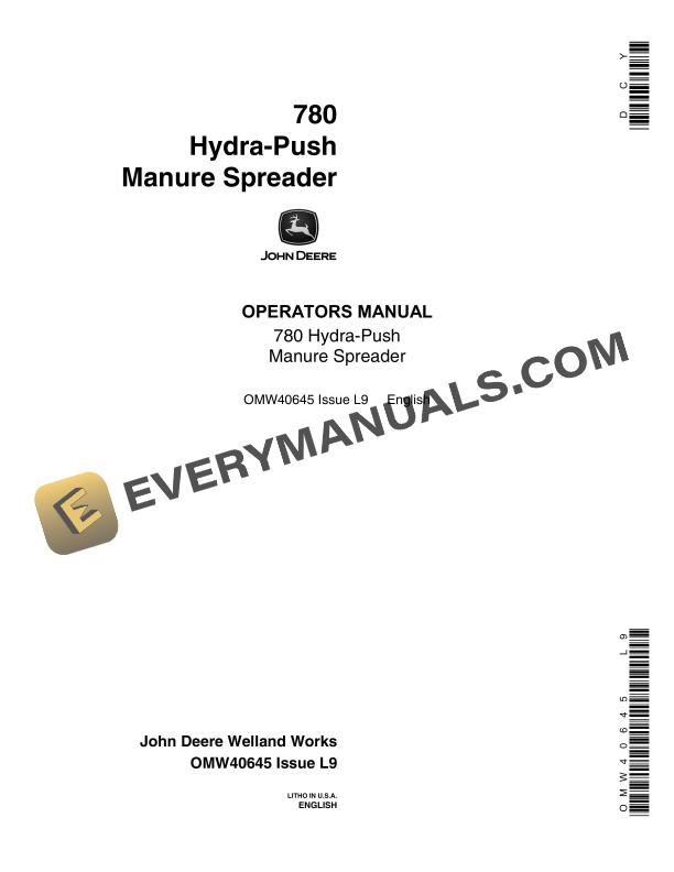John Deere 780 Hydra Push Manure Spreader Operator Manual OMW40645 1