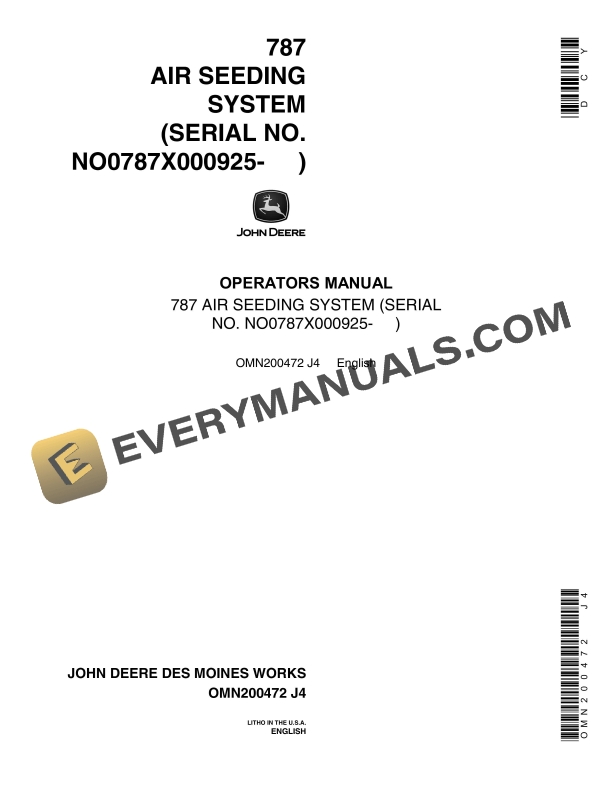 John Deere 787 AIR SEEDING SYSTEM Operator Manual OMN200472 1