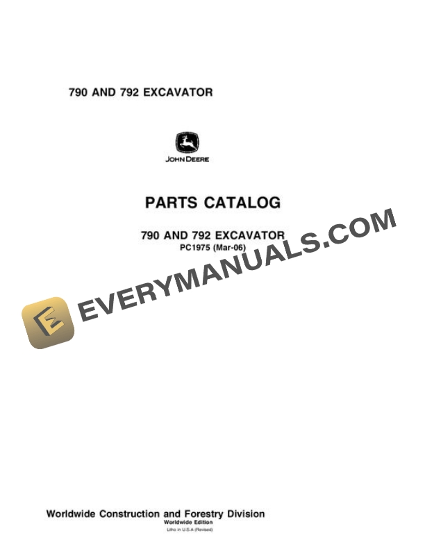 John Deere 790 792 Excavator Parts Catalog PC1975