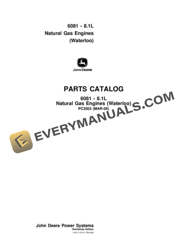 John Deere 8.1L 6081 Engine Parts Catalog PC2502