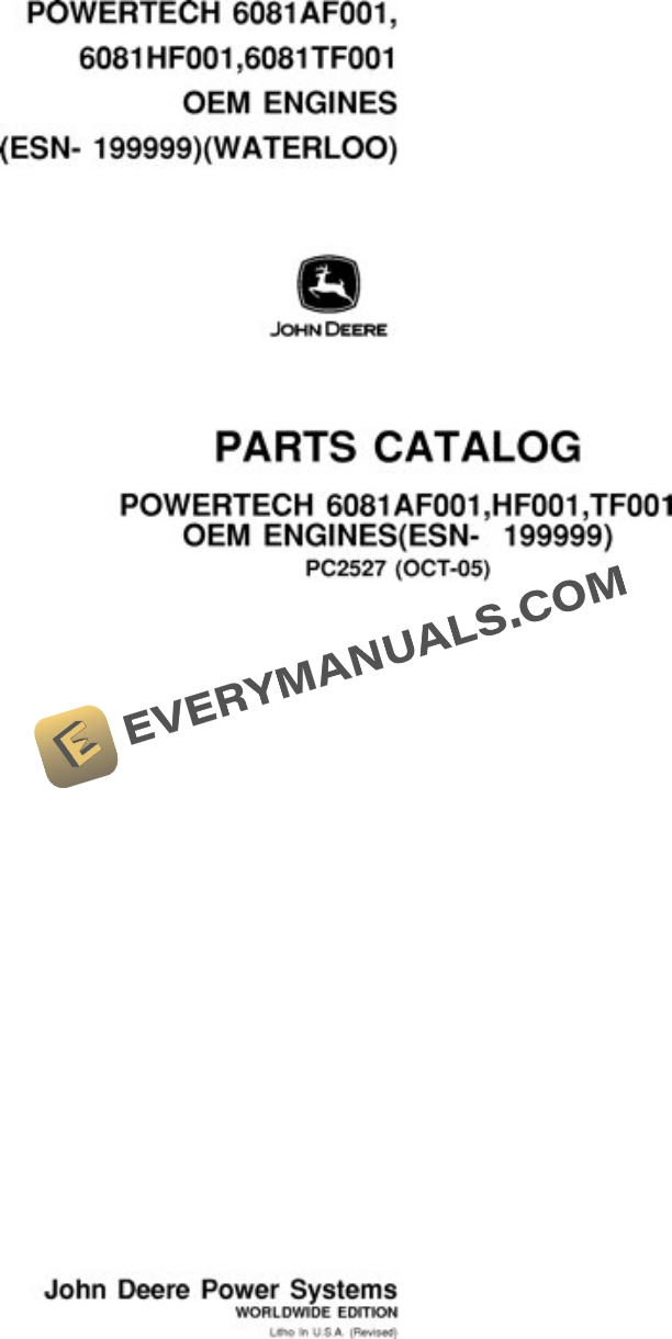 John Deere 8.1L 6081AF001 6081HF001 6081HF070 Engine Parts Catalog PC2527