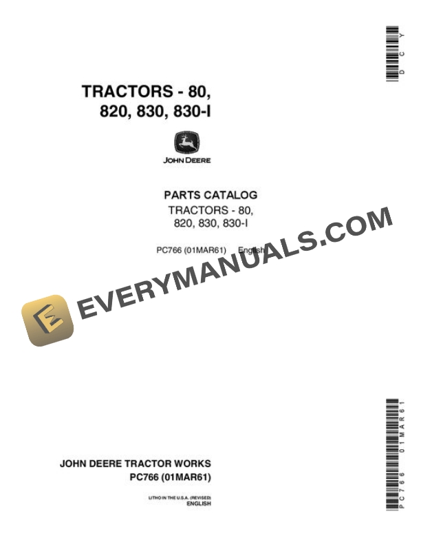 John Deere 80 820 830 830 I Tractor Parts Catalog PC766