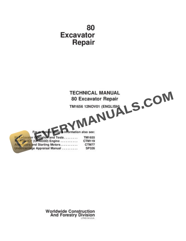 John Deere 80 Excavator Repair Manual TM1656