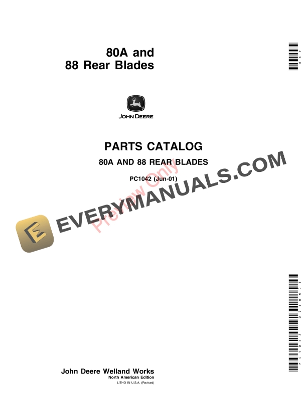 John Deere 80A and 88 Rear Blade Parts Catalog PC1042 02JUN11