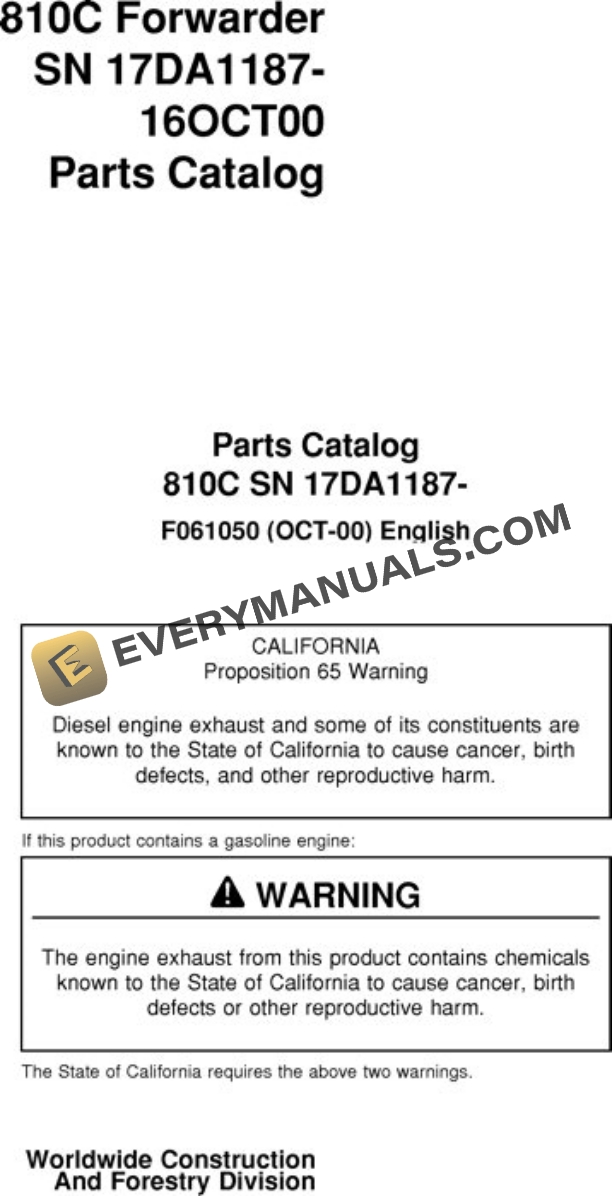 John Deere 810C Forwarder Parts Catalog F061050