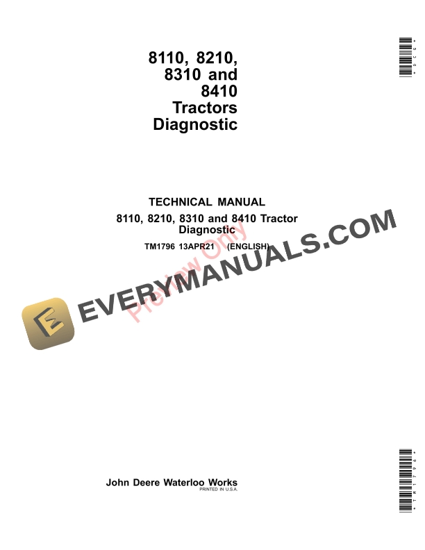 John Deere 8110 8210 8310 and 8410 Tractors Technical Manual TM1796 13APR21 1
