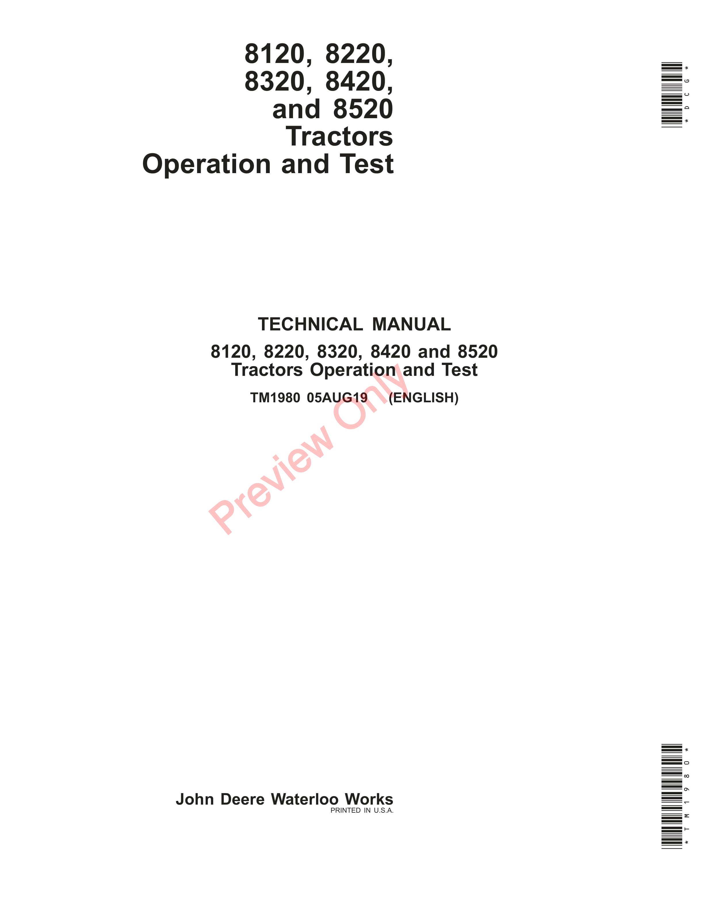 John Deere 8120 8220 8320 8420 and 8520 Tractors Diagnostics and Test Technical Manual TM1980 05AUG19 PDF