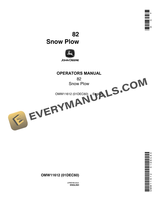 John Deere 82 Snow Plow Operator Manual OMW11612