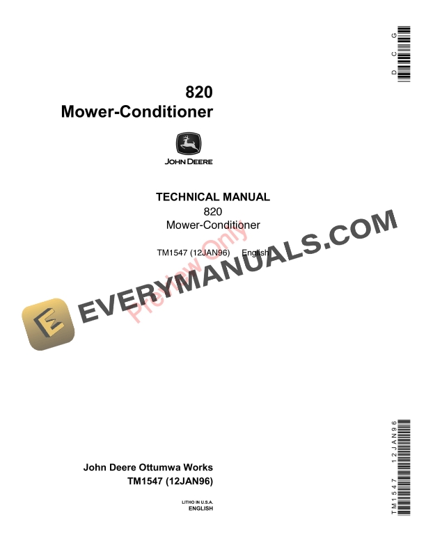 John Deere 820 Mower Conditioner Technical Manual TM1547 12JAN96 1