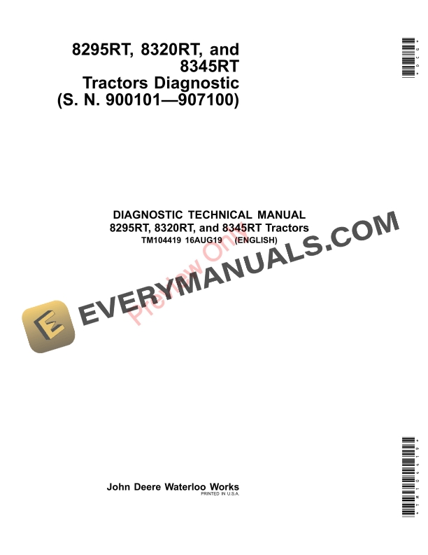 John Deere 8295RT, 8320RT and 8345RT Tractors Diagnostic Technical Manual TM104419 16AUG19