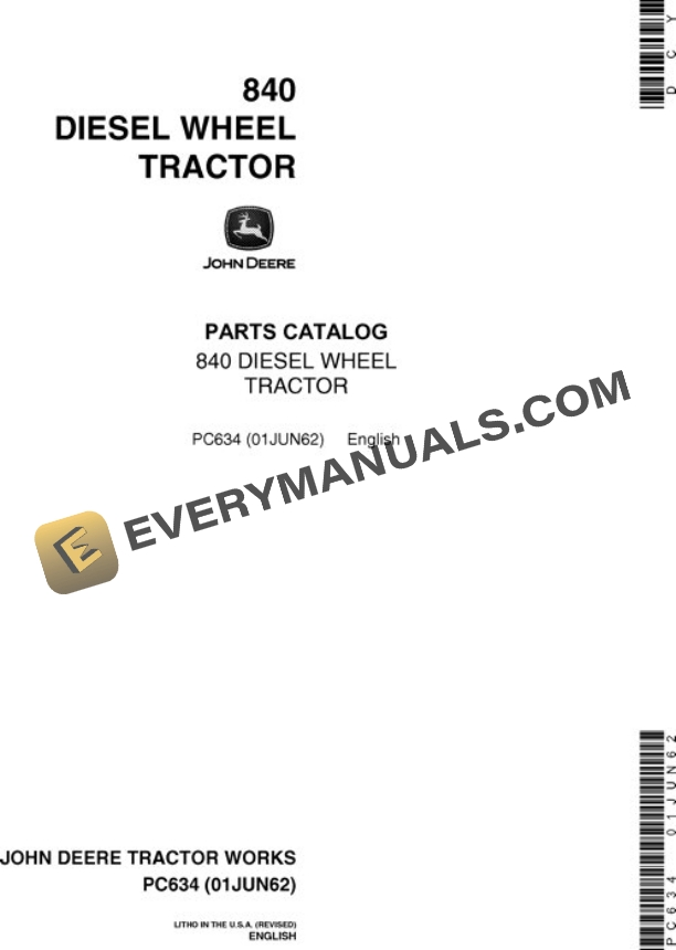 John Deere 840 Tractor Parts Catalog PC634