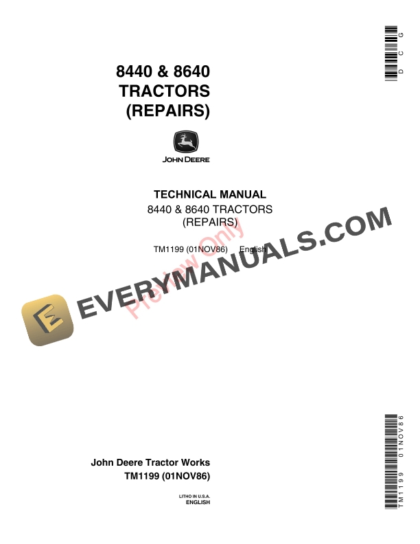John Deere 8440, 8640 Tractors - Technical Manual TM1199 01NOV86