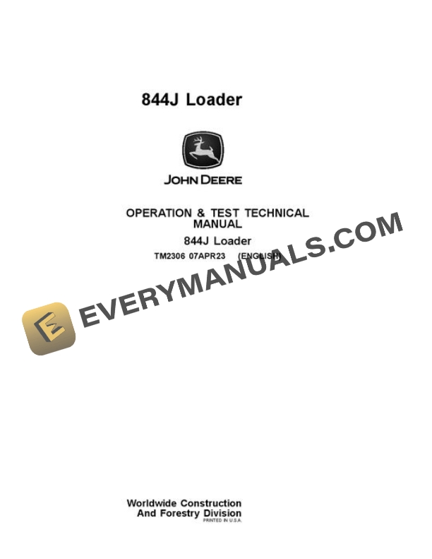John Deere 844J Loader Test Manual TM2306