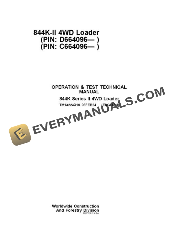 John Deere 844K Loader Test Manual TM13223X19
