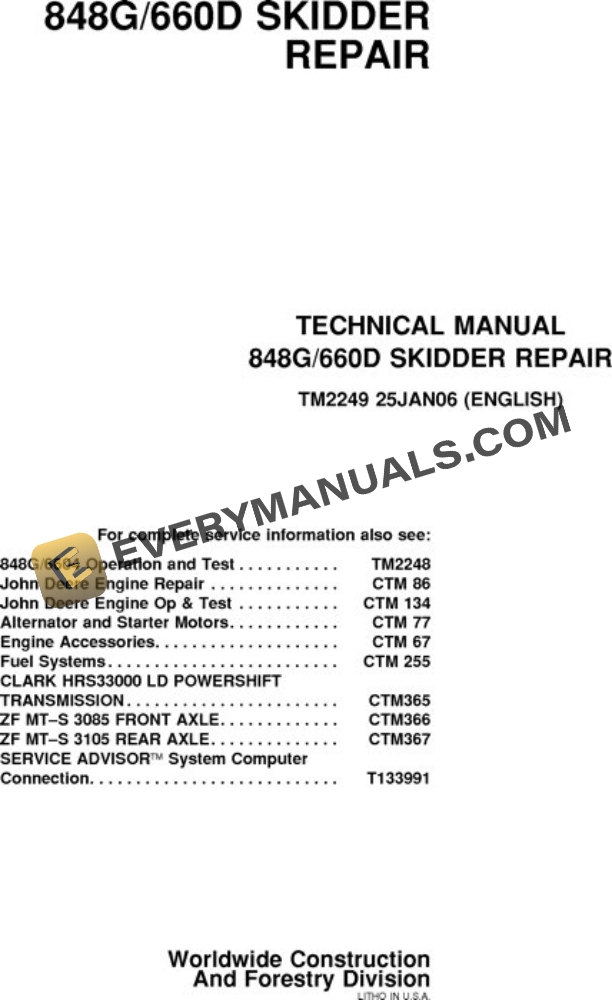 John Deere 848G 660D Skidder Repair Manual TM2249 25JAN06 PDF