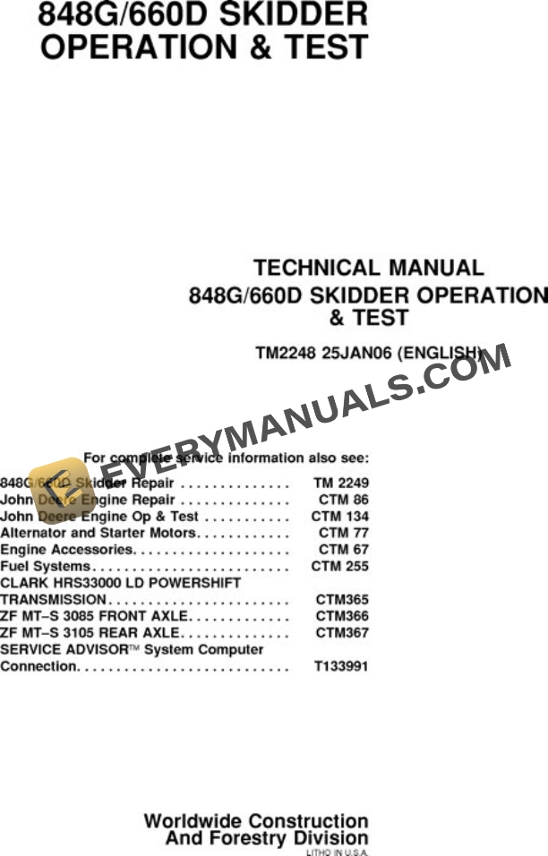 John Deere 848G 660D Skidder Test Manual TM2248