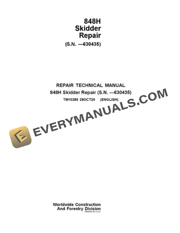 John Deere 848H Skidder Repair Manual TM10289