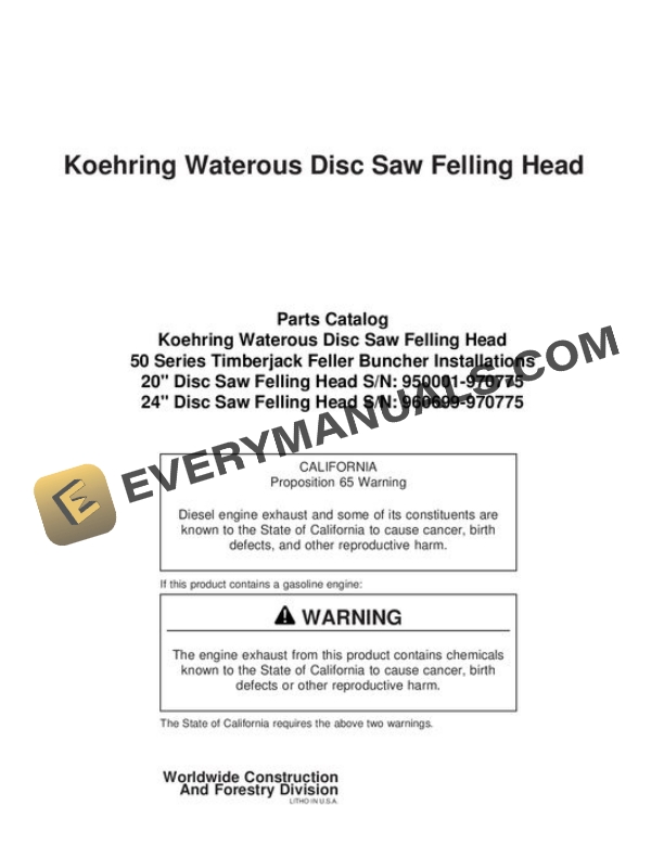 John Deere 850 950 Feller Buncher Parts Catalog WCF284356