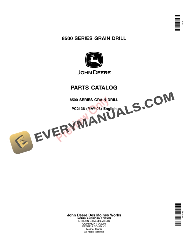 John Deere 8500 Grain Drill Parts Catalog PC2136 31MAY11 1