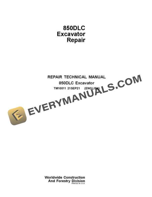 John Deere 850DLC Excavator Repair Manual TM10011