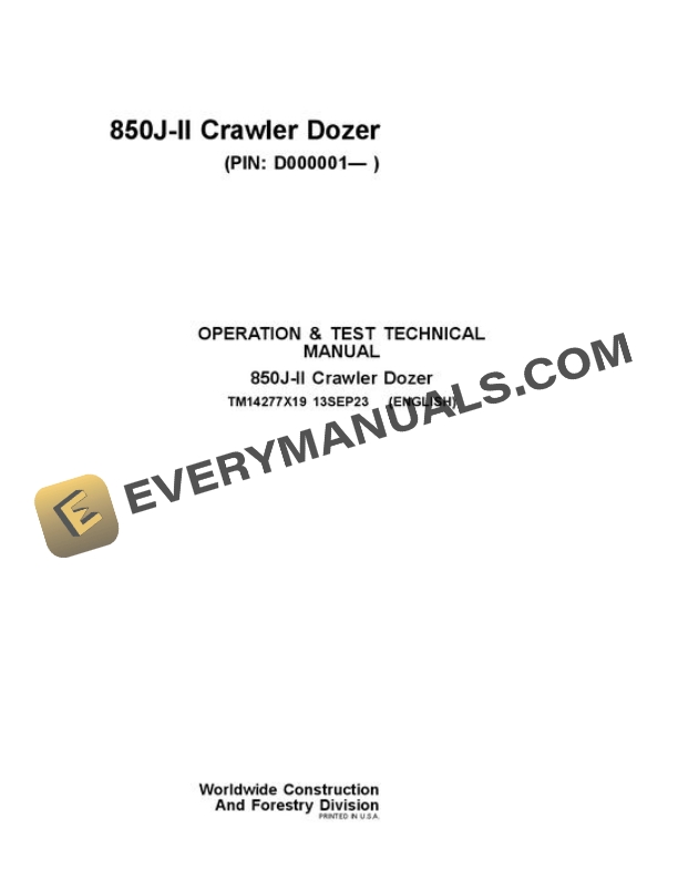 John Deere 850J-II Crawler Dozer Test Manual TM14277X19