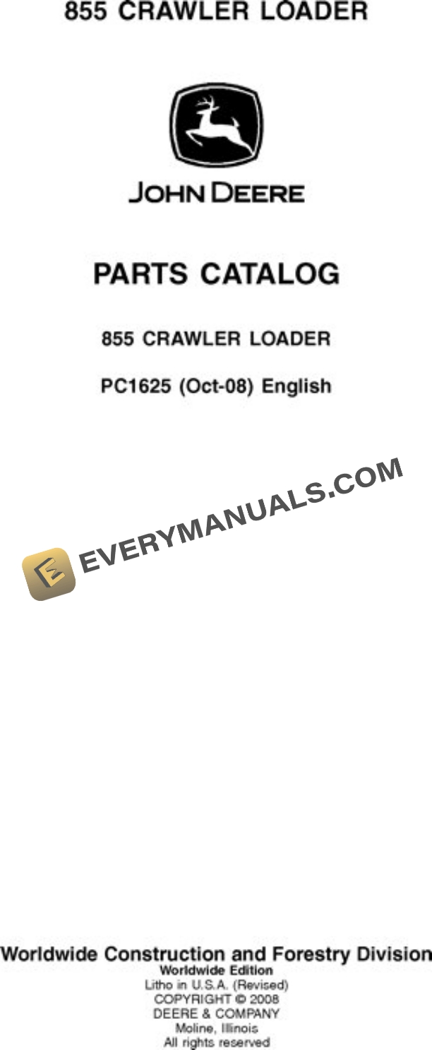 John Deere 855 Crawler Parts Catalog PC1625