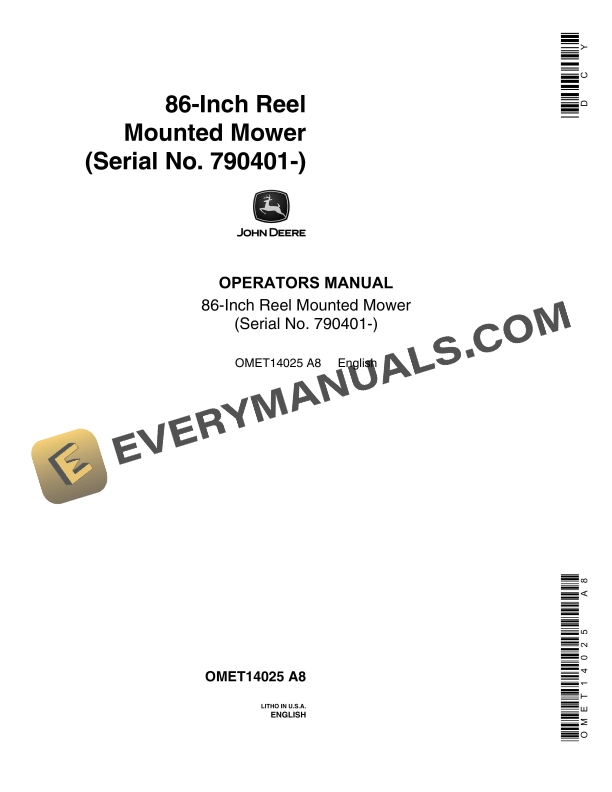 John Deere 86-Inch Reel Mounted Mower Operator Manual OMET14025