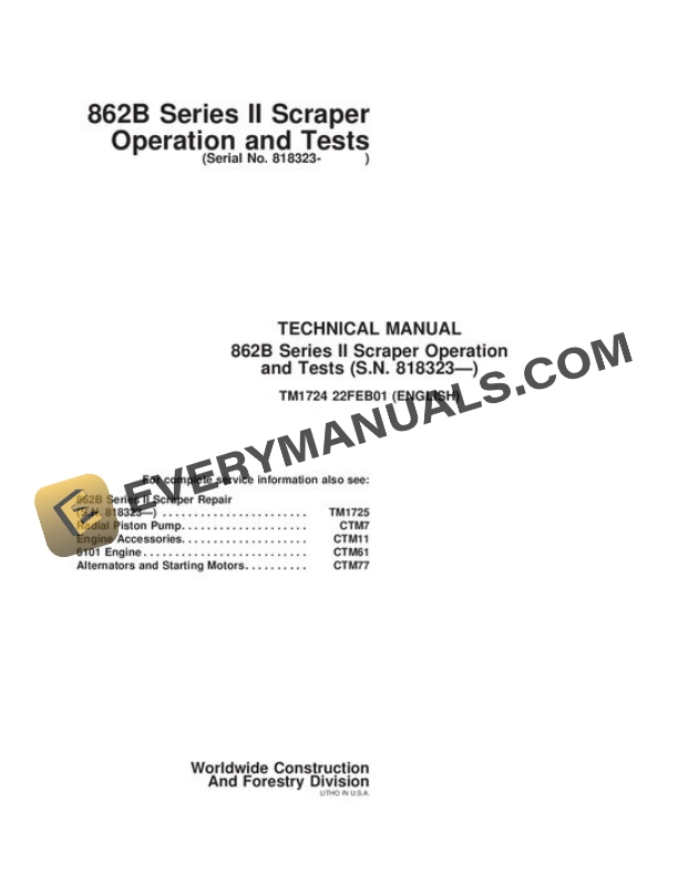 John Deere 862B Scraper Test Manual TM1724