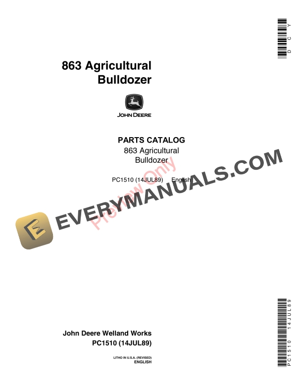 John Deere 863 Agricultural Bulldozer Parts Catalog PC1510 02JUN11 1
