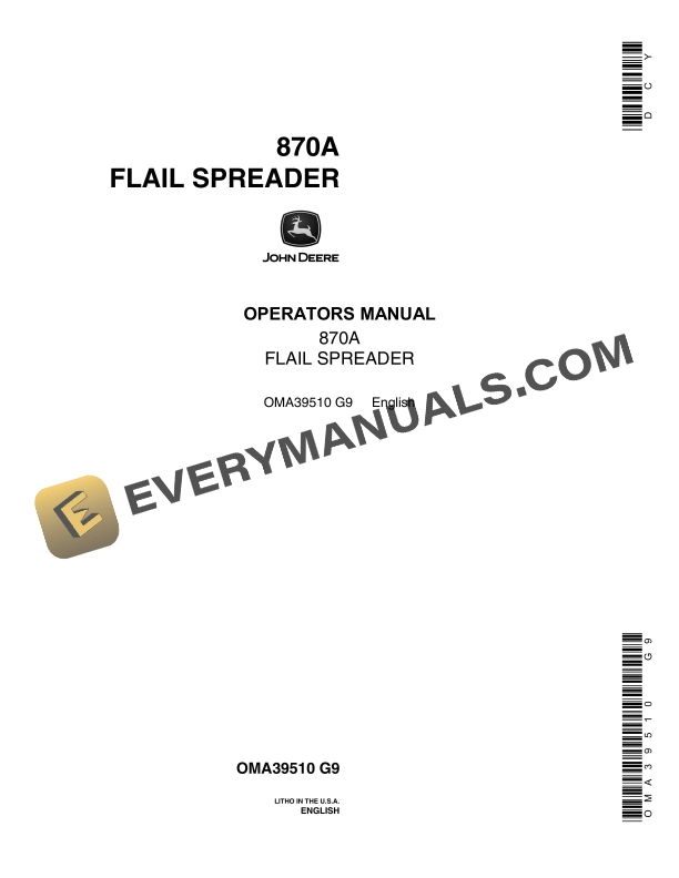 John Deere 870A FLAIL SPREADER Operator Manual OMA39510 1